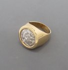 A SILVER DRACHM OF ALEXANDER THE GREAT IN 18K GOLD RING