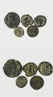A LOT OF FIVE BYZANTINE BRONZE COINS WITH CHRISTIAN SYMBOLS