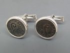 TWO BRONZE PRUTOT OF PONTIUS PILATE WITH LITUUS IN SILVER CUFFLINKS