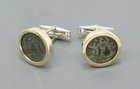 TWO MASADA PRUTOT OF FIRST JEWISH REVOLT IN GOLD AND SILVER CUFFLINKS